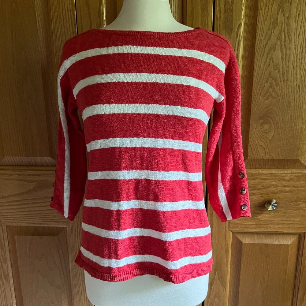 Talbots - Button Cuff Stripe Slub Pullover -- Exc… - image 2